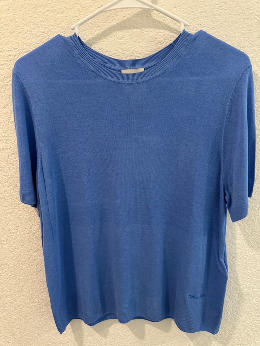 Calvin Klein Fine Gauge Viscose Short Sleeve Large Blue